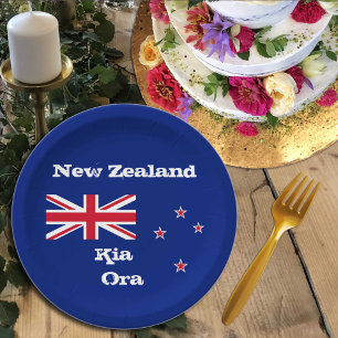 New Zealand flag & Kia Ora, party, sports /rugby Paper Plates