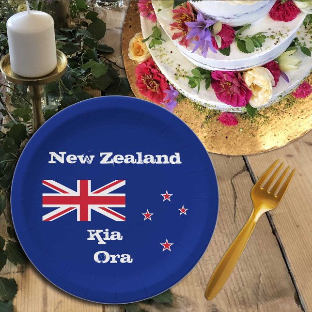 New Zealand flag & Kia Ora, party, sports /rugby Paper Plates (Creator Uploaded)