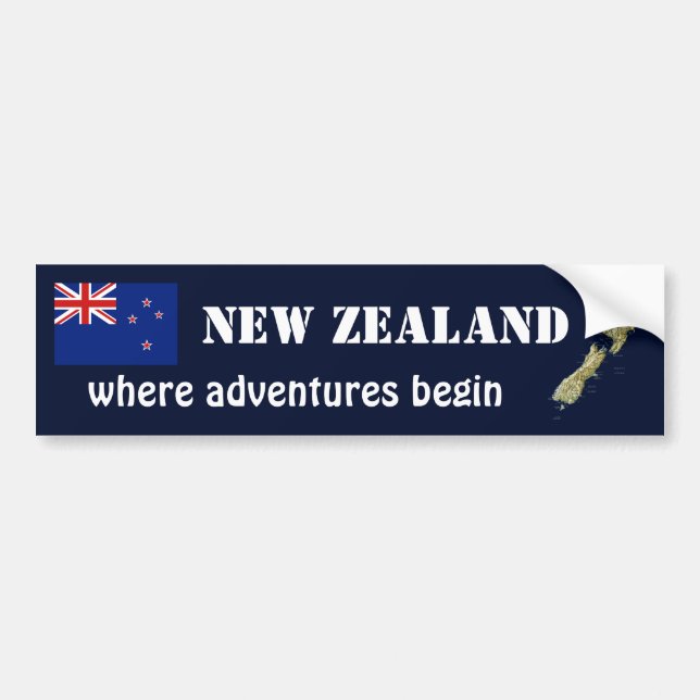 New Zealand Flag + Map Bumper Sticker (Front)