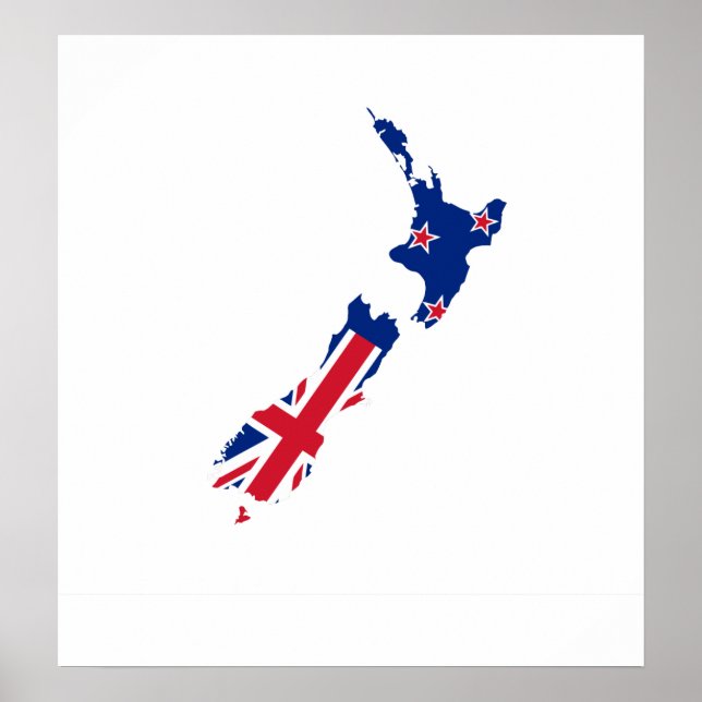 New Zealand Flag Map full size Poster (Front)
