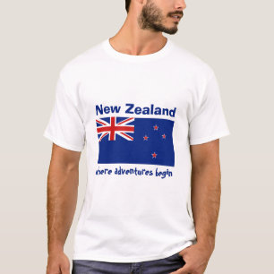 New Zealand Flag + Map + Text T-Shirt