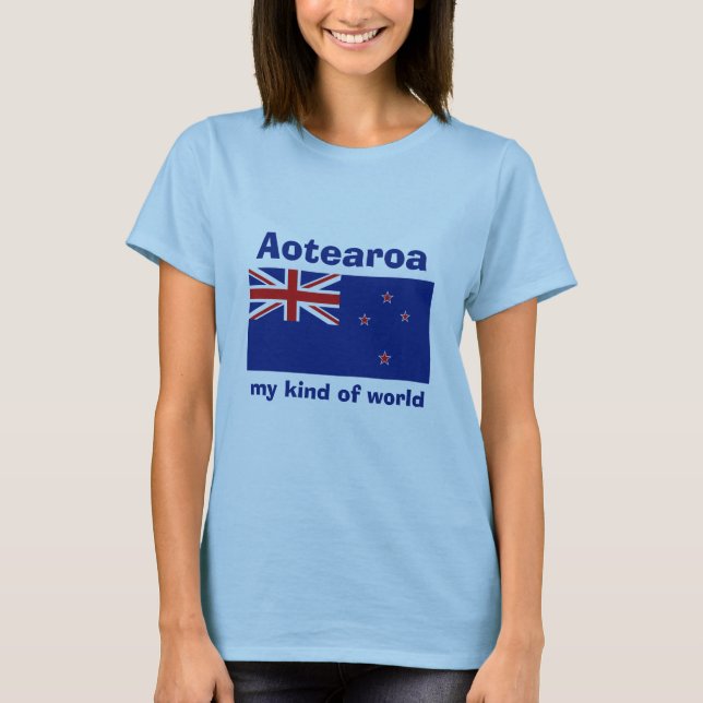 New Zealand Flag + Map + Text T-Shirt (Front)