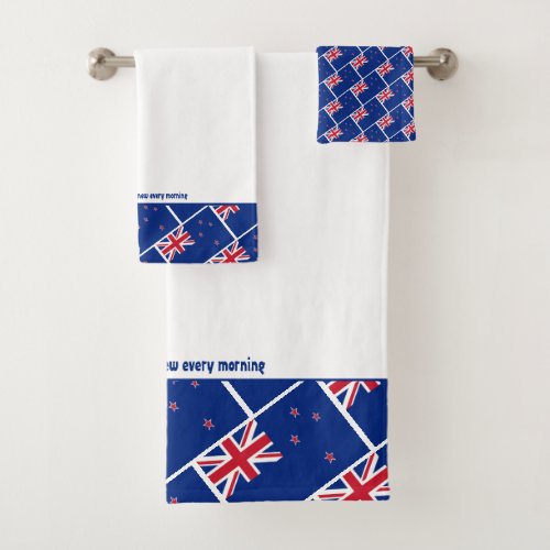 NEW ZEALAND FLAG Personalized Scripture WHITE Bath Towel Set