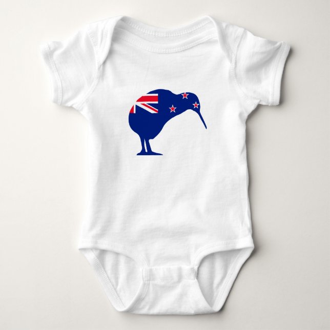 New Zealand Flag With Kiwi SIlhouette Baby Bodysuit (Front)