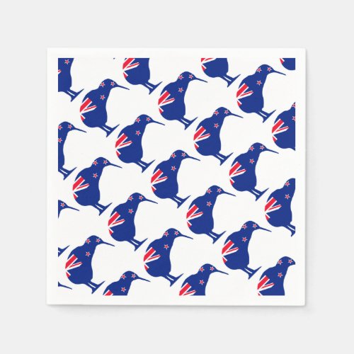 New Zealand Flag With Kiwi SIlhouette Napkins