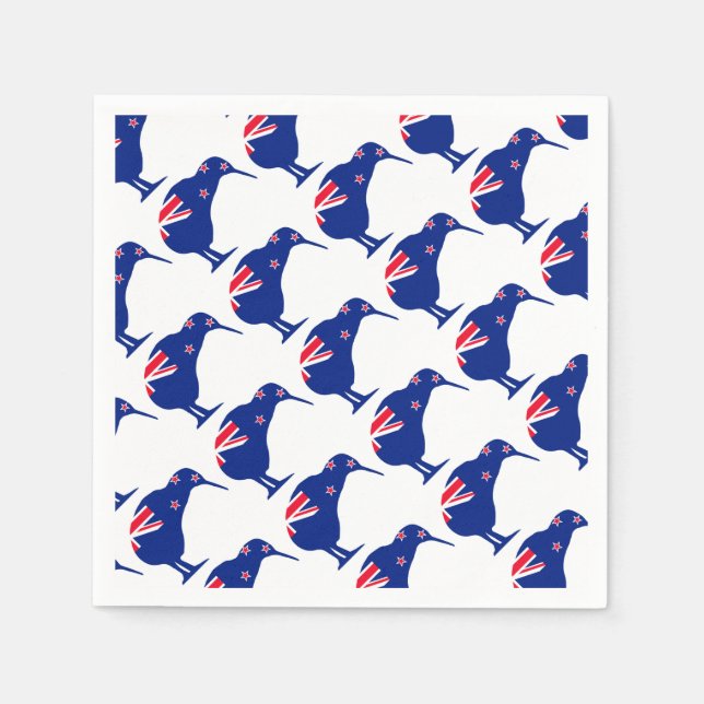 New Zealand Flag With Kiwi SIlhouette Napkins (Front)
