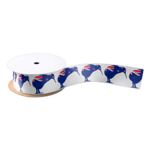 New Zealand Flag With Kiwi SIlhouette Satin Ribbon