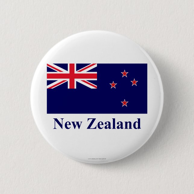 New Zealand Flag with Name Button (Front)