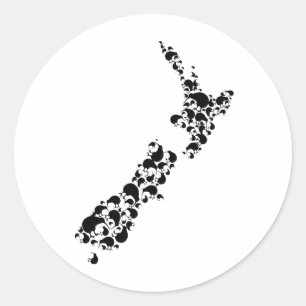 NEW ZEALAND - full of kiwis - black Classic Round Sticker