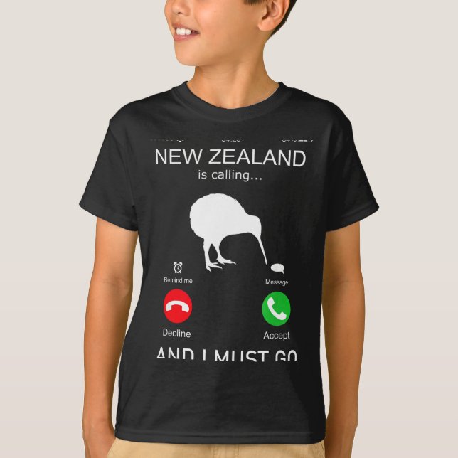 New Zealand Is Calling And I Must Go, Zealand Funn T-Shirt (Front)