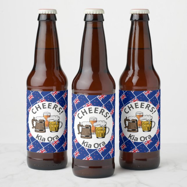 NEW ZEALAND Kia Ora Cartoon Beers Cheers Beer Bottle Label (Bottles)