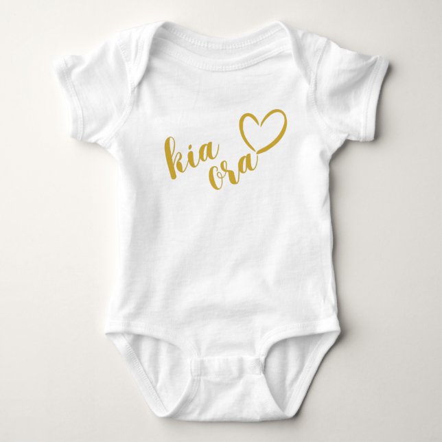 NEW ZEALAND KIA ORA MAORI GOLD SCRIPT NAME NZ     BABY BODYSUIT (Front)