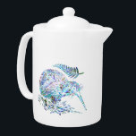 NEW ZEALAND KIWI AND FERN PAUA TEAPOT<br><div class="desc">Classic New Zealand kiwi bird and fern - in the vibrant colors of the Paua shell.
Make pouring yourself that cup of tea and extra pleasure with this vibrant and pleasing design.</div>
