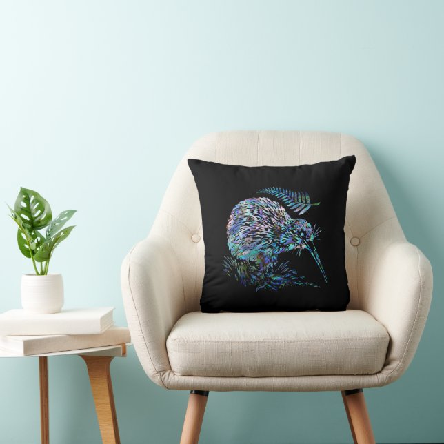 NEW ZEALAND KIWI AND FERN PAUA THROW PILLOW (Chair)