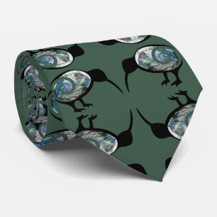 NEW ZEALAND KIWI BIRD BLACK PAUA PATTERN NZ KORU NECK TIE