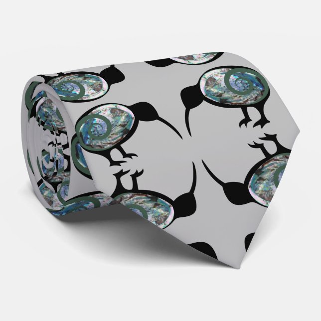 NEW ZEALAND KIWI BIRD BLACK PAUA PATTERN NZ KORU  NECK TIE (Rolled)