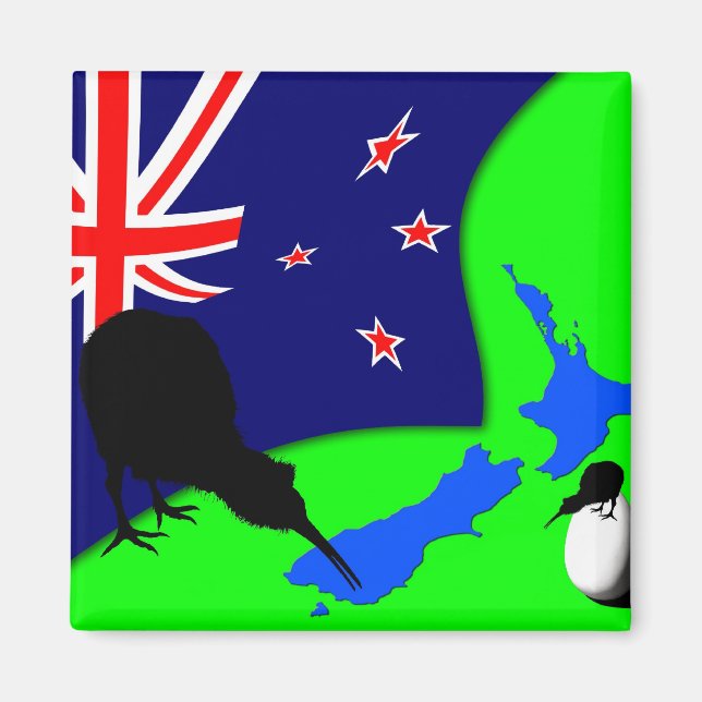 New Zealand, Kiwi Bird, Flag (Fridge Magnet) Magnet (Front)