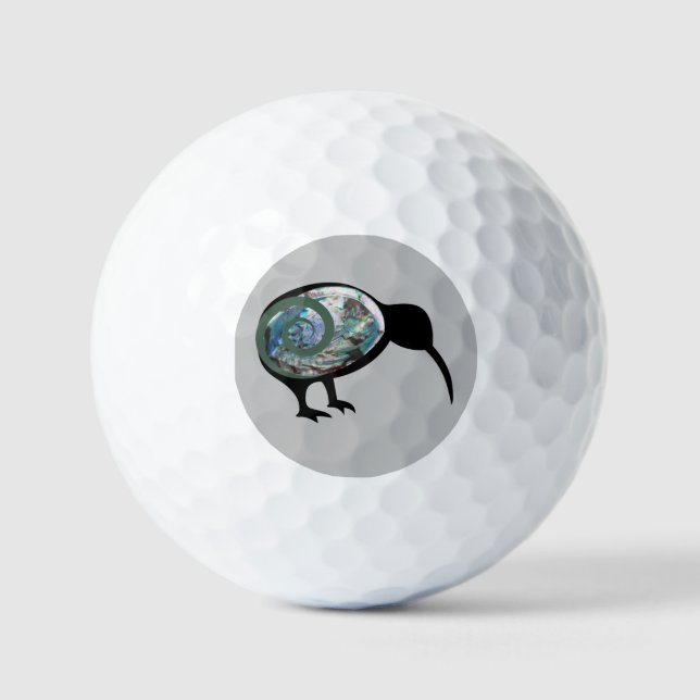 NEW ZEALAND KIWI BIRD PAUA BLACK GREEN FERN KORU GOLF BALLS (Front)
