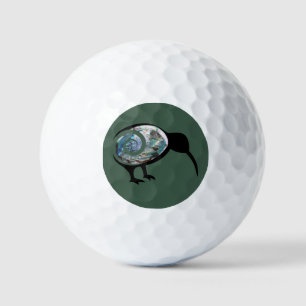 NEW ZEALAND KIWI BIRD PAUA BLACK GREEN FERN KORU GOLF BALLS