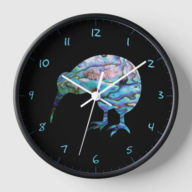NEW ZEALAND KIWI BIRD PAUA CLOCK (Front)