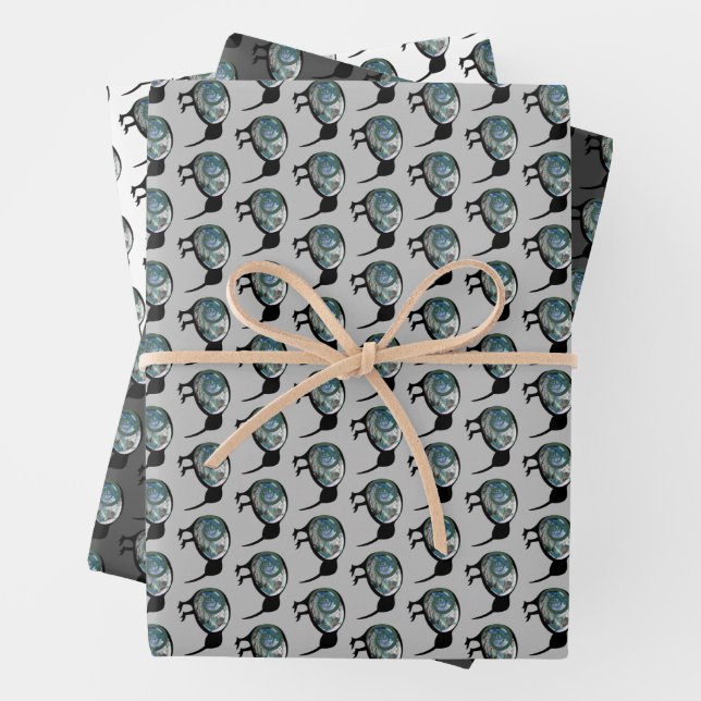 NEW ZEALAND KIWI BIRD PAUA SHELL FERN KORU NEUTRAL WRAPPING PAPER SHEETS (In situ)