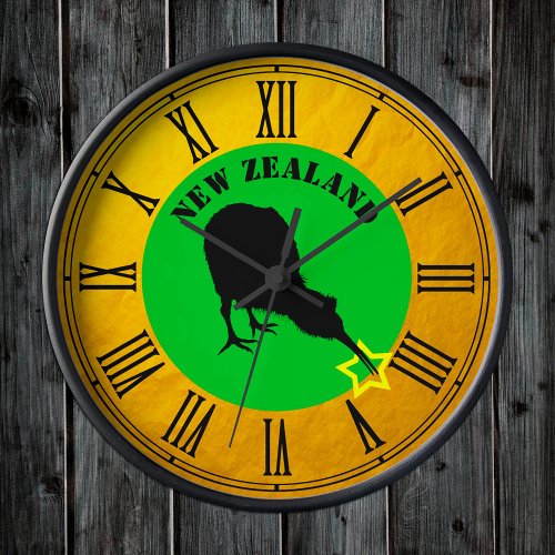 New Zealand  Kiwi Bird star  Gold design  Clock