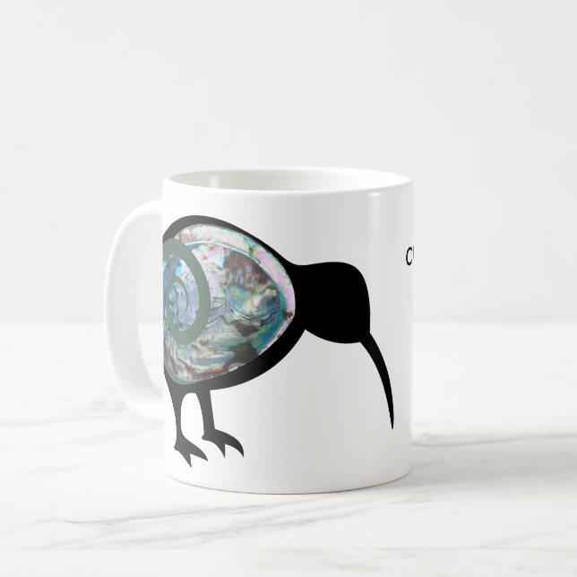 NEW ZEALAND KIWI BLACK PAUA FERN KORU CUSTOM NZ COFFEE MUG (Front Left)