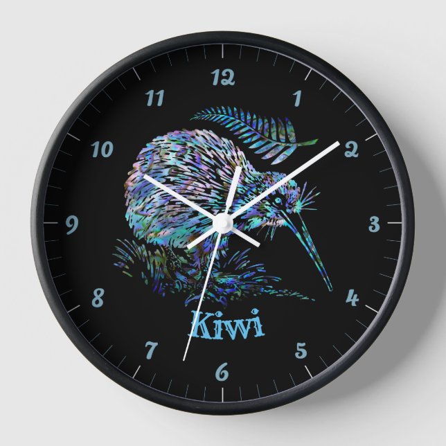 NEW ZEALAND KIWI FERN PAUA CLOCK (Front)