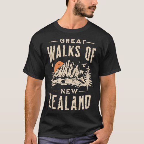 New Zealand Kiwi Great Walks Retro Souvenir Nation T_Shirt