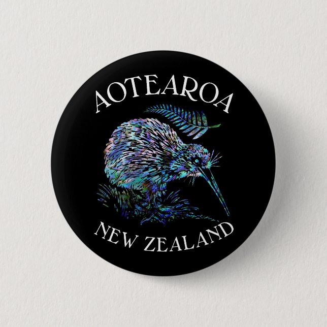 NEW ZEALAND KIWI PAUA 6 CM ROUND BADGE BUTTON (Front)