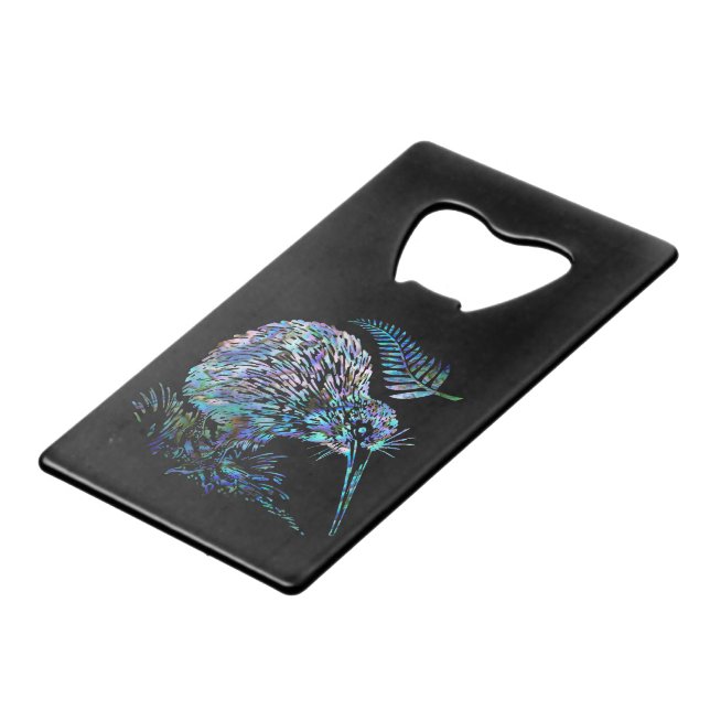 NEW ZEALAND KIWI PAUA CREDIT CARD BOTTLE OPENER (Front Angled)