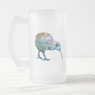 NEW ZEALAND KIWI PAUA FROSTED GLASS BEER MUG