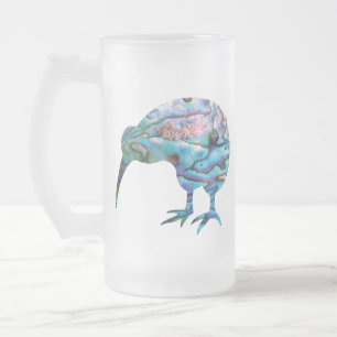 NEW ZEALAND KIWI PAUA FROSTED GLASS BEER MUG