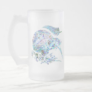 NEW ZEALAND KIWI PAUA GLASS FROSTED GLASS BEER MUG
