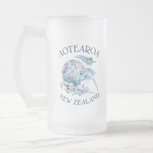 NEW ZEALAND KIWI PAUA GLASS FROSTED GLASS BEER MUG