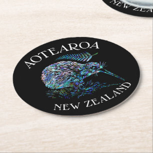 NEW ZEALAND KIWI PAUA ROUND PAPER COASTER