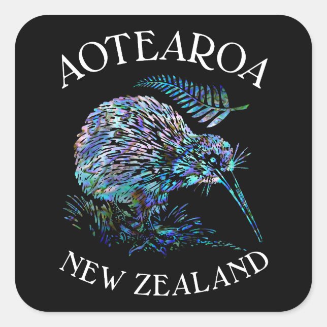 NEW ZEALAND KIWI PAUA SQUARE STICKER (Front)