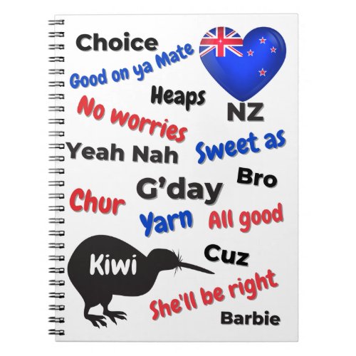 New Zealand Kiwi Sayings Slang Words Notebook