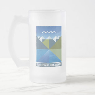 NEW ZEALAND KIWI SOUTH ISLAND FROSTED GLASS BEER MUG
