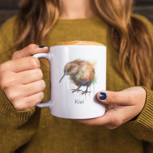 New Zealand Kiwi watercolor customizable  Two_Tone Coffee Mug