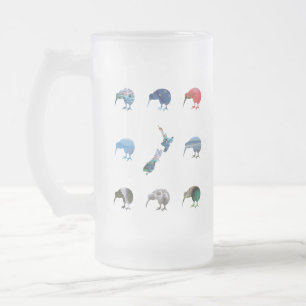 NEW ZEALAND KIWIS FROSTED GLASS BEER MUG