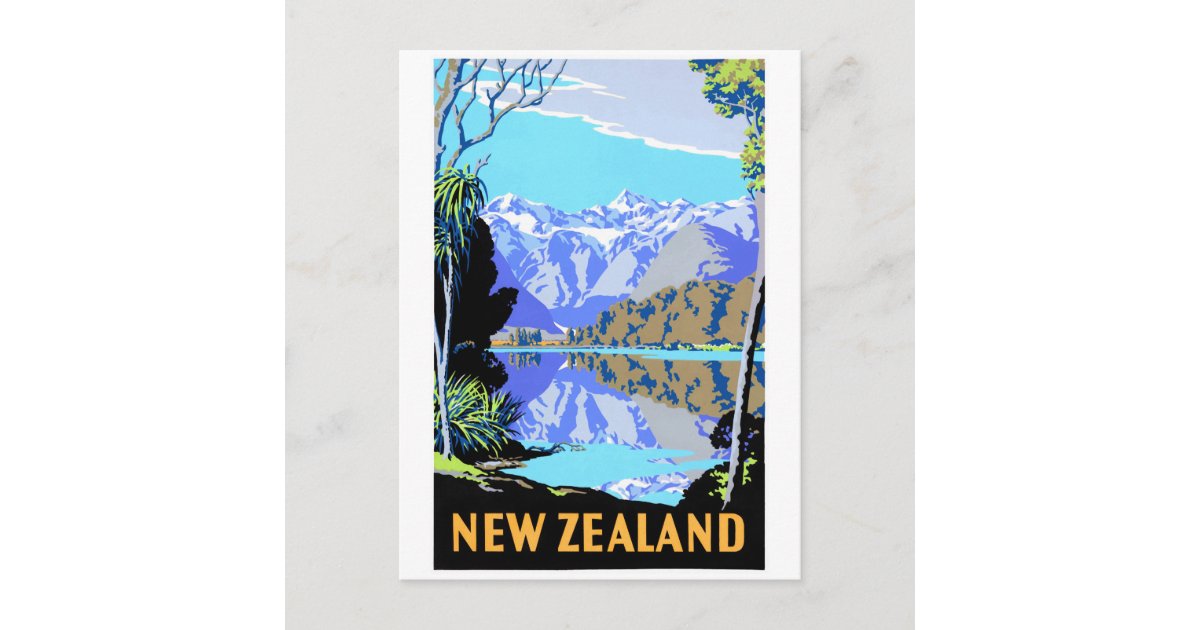 New Zealand Lake Matheson Vintage Travel Poster Postcard | Zazzle