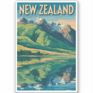 New Zealand Landscape Illustration Travel Art Sticker