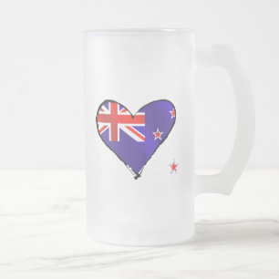 New Zealand love heart flag gifts Frosted Glass Beer Mug