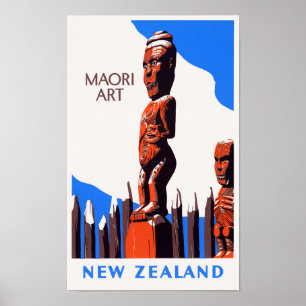 New Zealand Maori Art Vintage Poster Restored