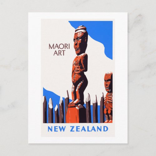 New Zealand Maori Art Vintage Poster Restored Postcard