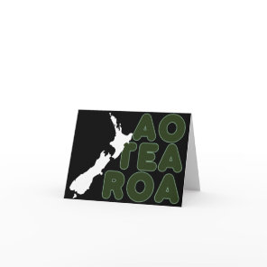 NEW ZEALAND MAP AOTEAROA TEXT KIWI NZ BLACK WHITE  CARD