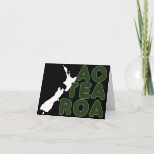 NEW ZEALAND MAP AOTEAROA TEXT KIWI NZ BLACK WHITE CARD