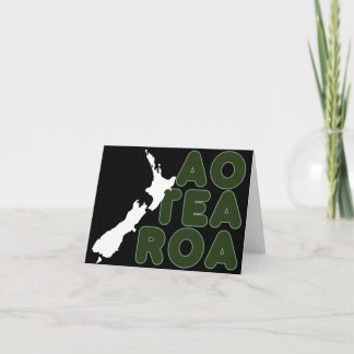 NEW ZEALAND MAP AOTEAROA TEXT KIWI NZ BLACK WHITE CARD