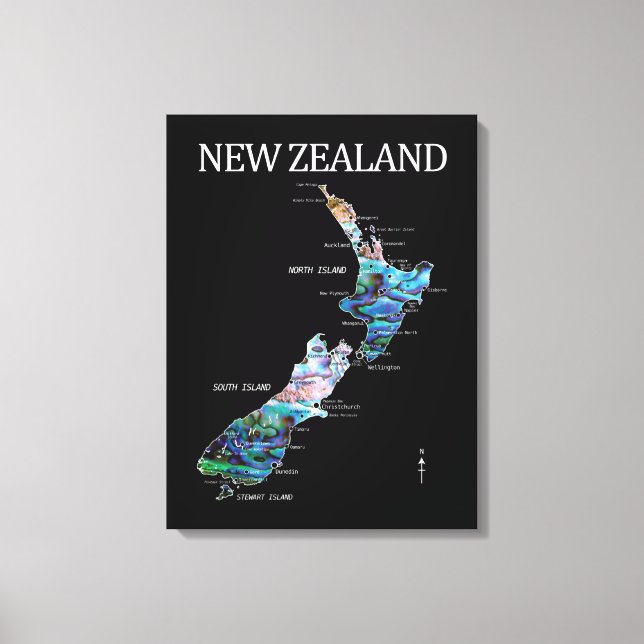 NEW ZEALAND MAP PAUA CANVAS PRINT (Front)